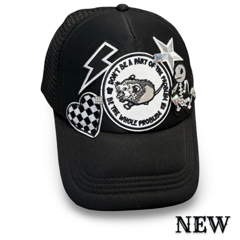 NEW TRUCKER HAT - EMBELLISHED WITH PATCHES, BLING EMBELLISHMENTS  - 🧢✨